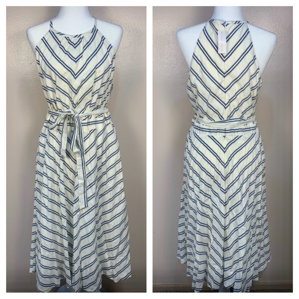 New York & Company Striped Linen Blend Halter Midi Dress - Picture 1 of 11